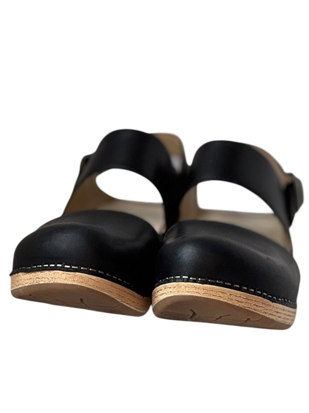 Dansko Lucia Leather Clogs Black Oiled Strappy Wooden Platform Women's Size 40 - Picture 6 of 11